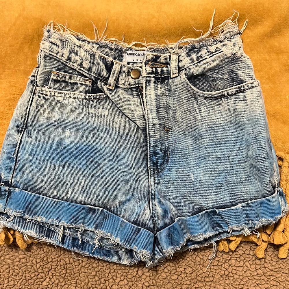 American Apparel Blue Acid Wash High Waisted Denim Shorts